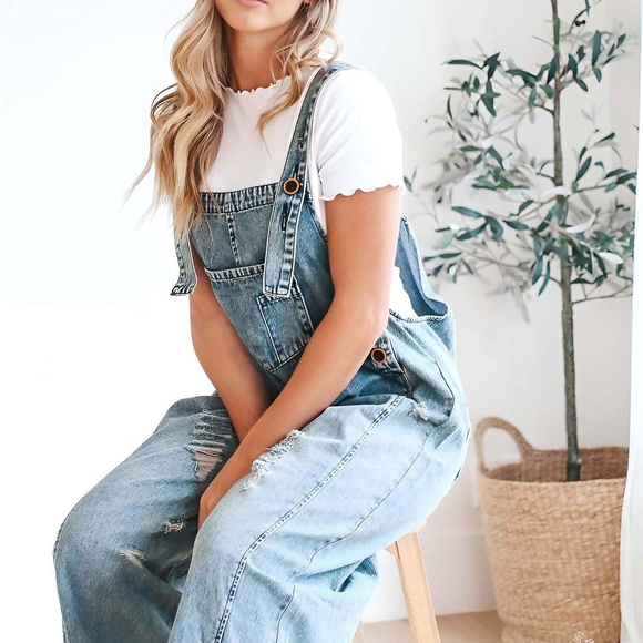 Women's Distressed Blue Denim Overalls -New/ Unworn S - XXL - Picture 2 of 3